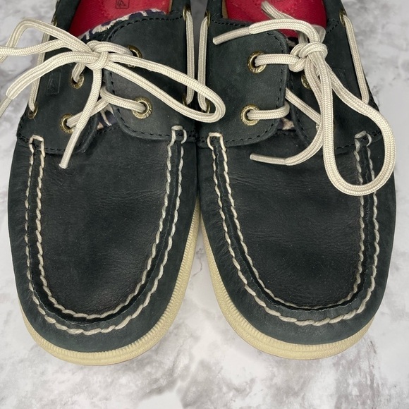Sperry Black and Animal Print Top-Sider Boat Shoes - Picture 5 of 10